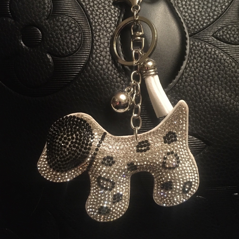 Purse Bling DOG charm black silver clip on bag  Very sparkly!!